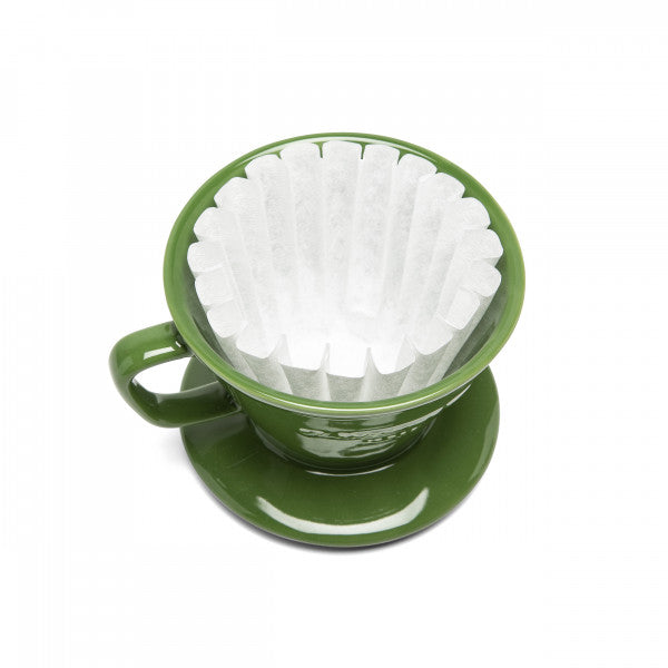 Flat Bottom Dripper mit Filterpapier Draufsicht.