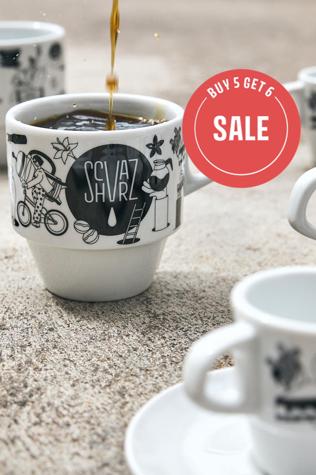 Schvarz Design Tasse + Untertasse
